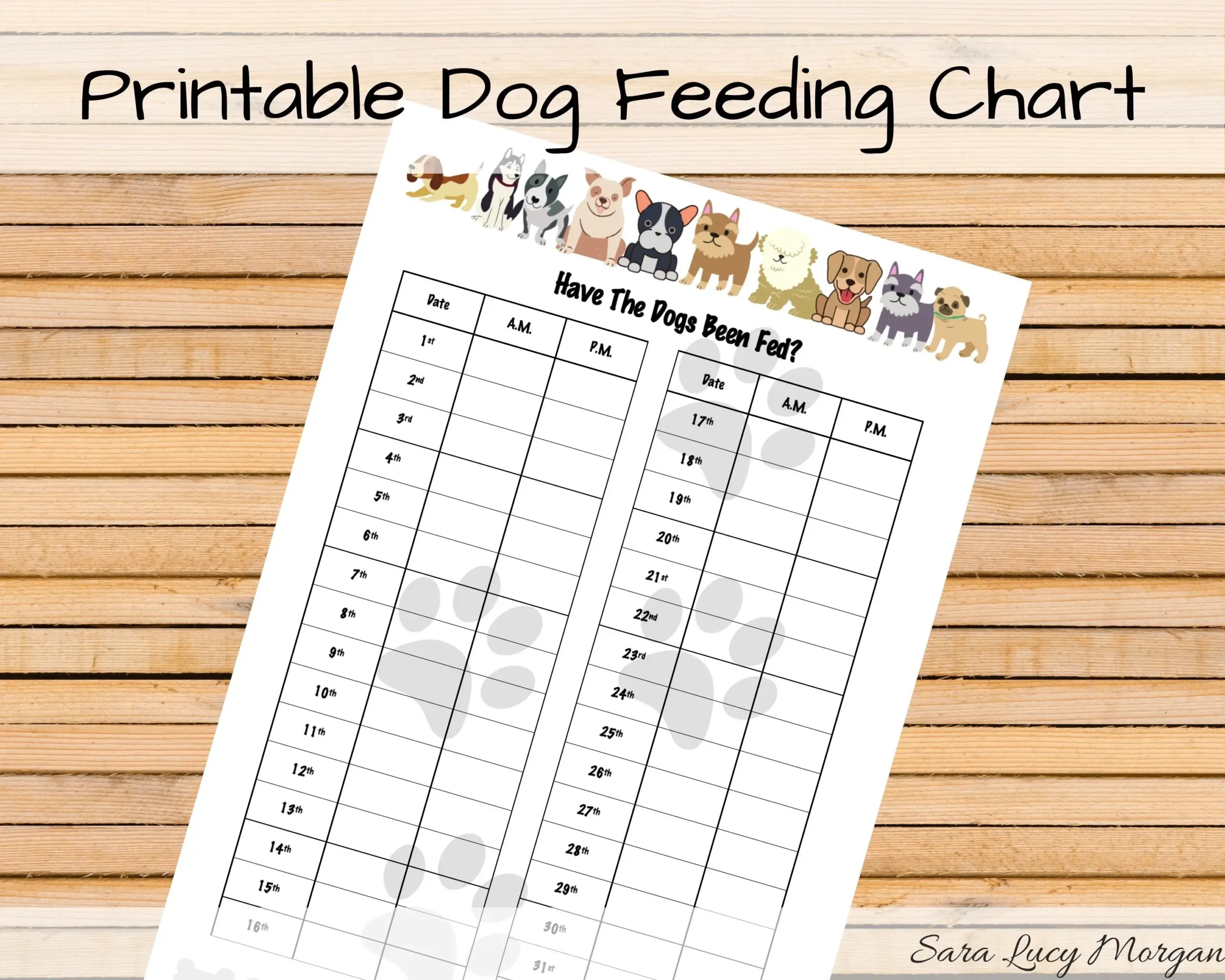Monthly Printable Dog Feeding Chart Dog Monthly Printable Dog Feeding Chart Dog