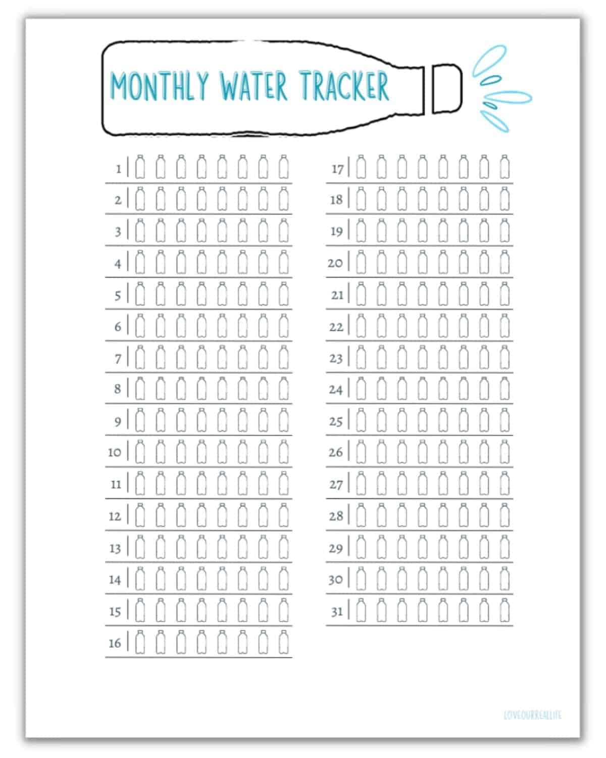 Monthly Water Tracker Printable