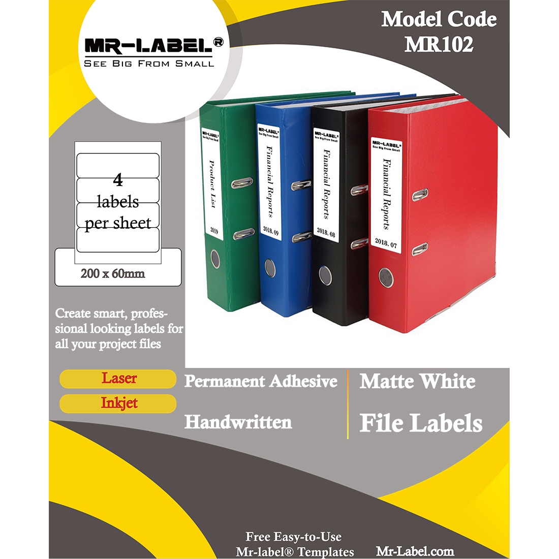 Mr Label 200 X 60 Mm Matte White Lever Arch File Labels Self Adhesive Blank Labels For Inkjet Laser Printer For Folders Ring Binders 4 Labels Per A4 Sheet Mr102 Mr Label 200 X 60 Mm Matte White Lever Arch File Labels Self Adhesive Blank Labels For Inkjet Laser Printer For Folders Ring Binders 4 Labels Per A4 Sheet Mr102