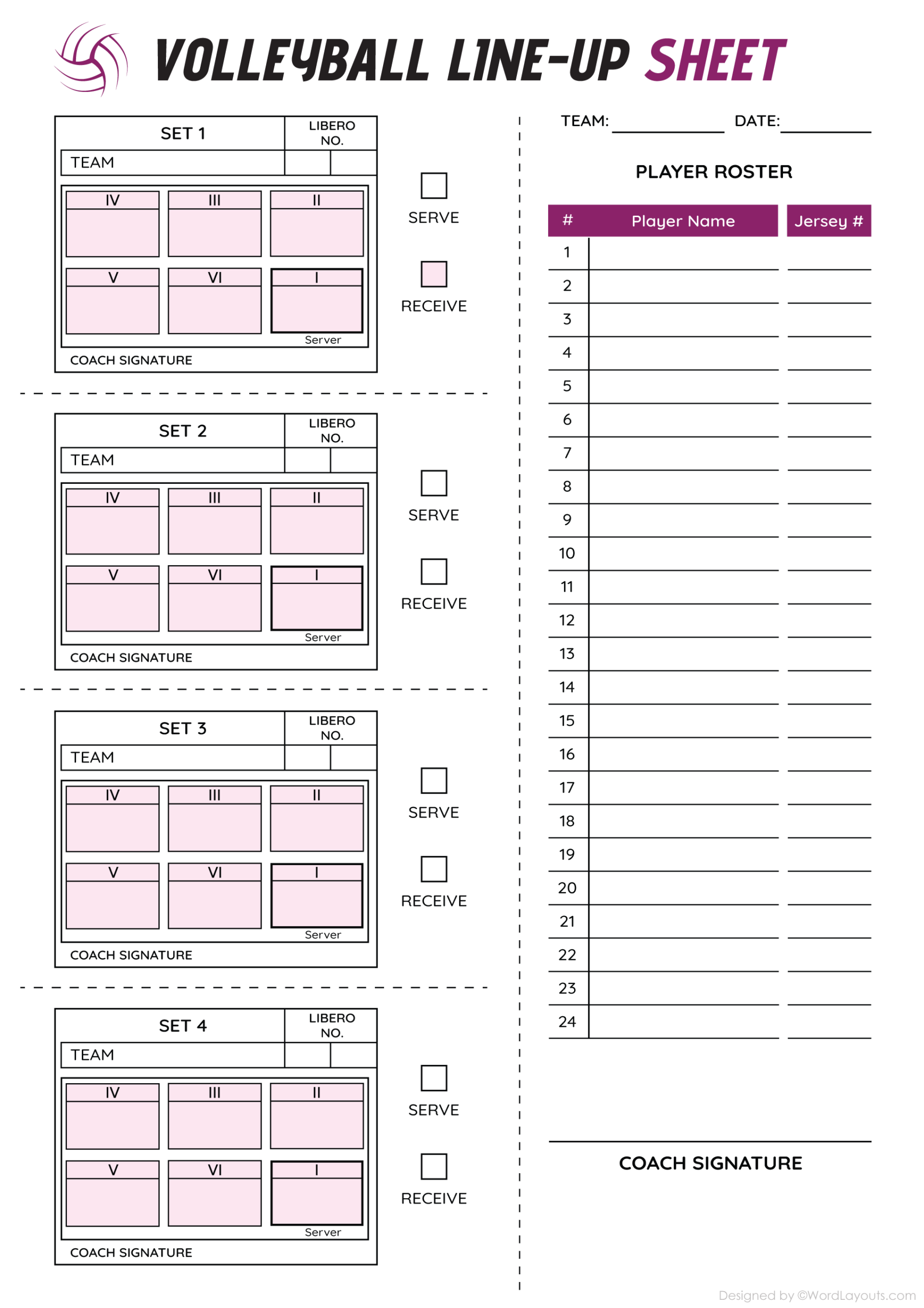 Multi Game Volleyball Lineup Diagram Sheet Template Multi Game Volleyball Lineup Diagram Sheet Template