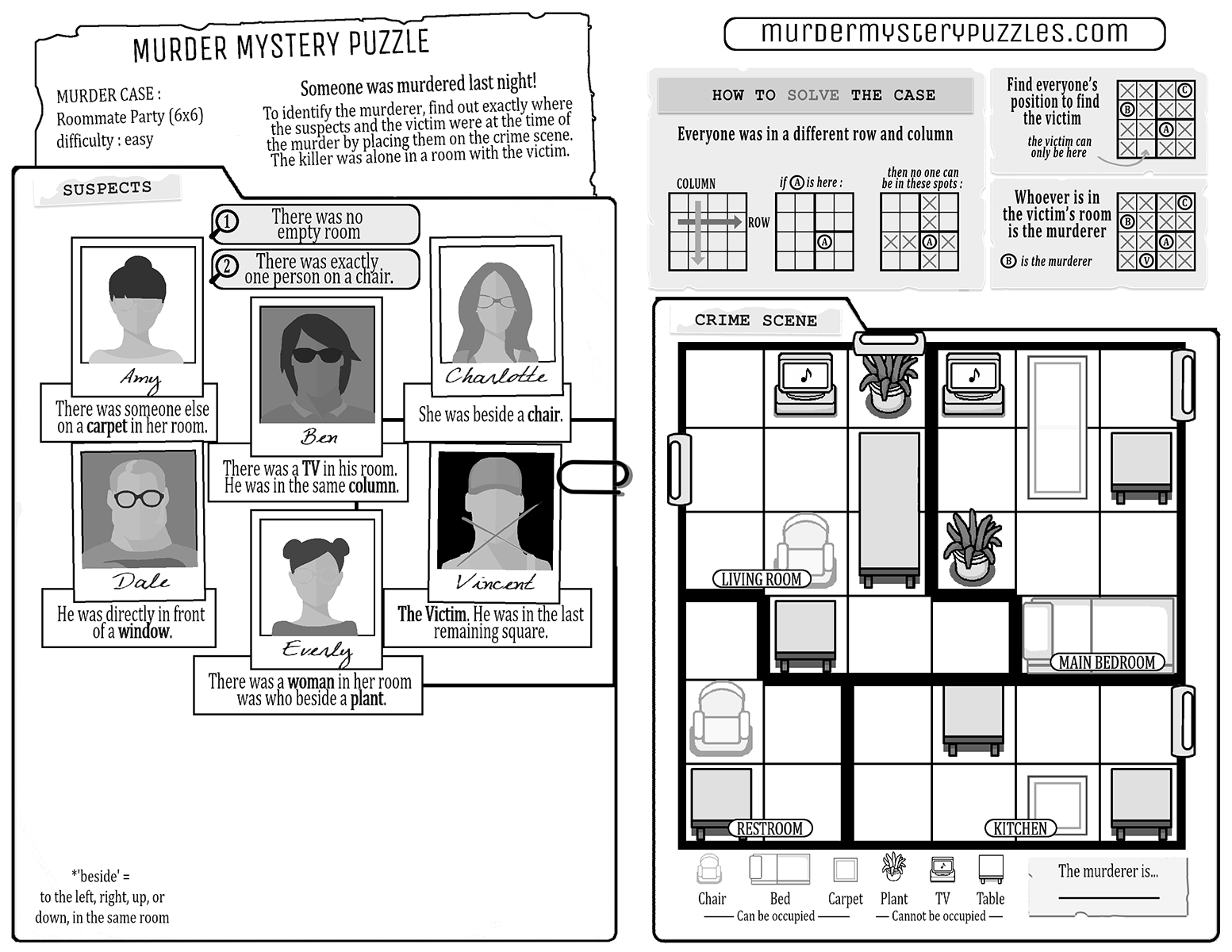 Murder Mystery Puzzles Pnp Roommate Party Easy
