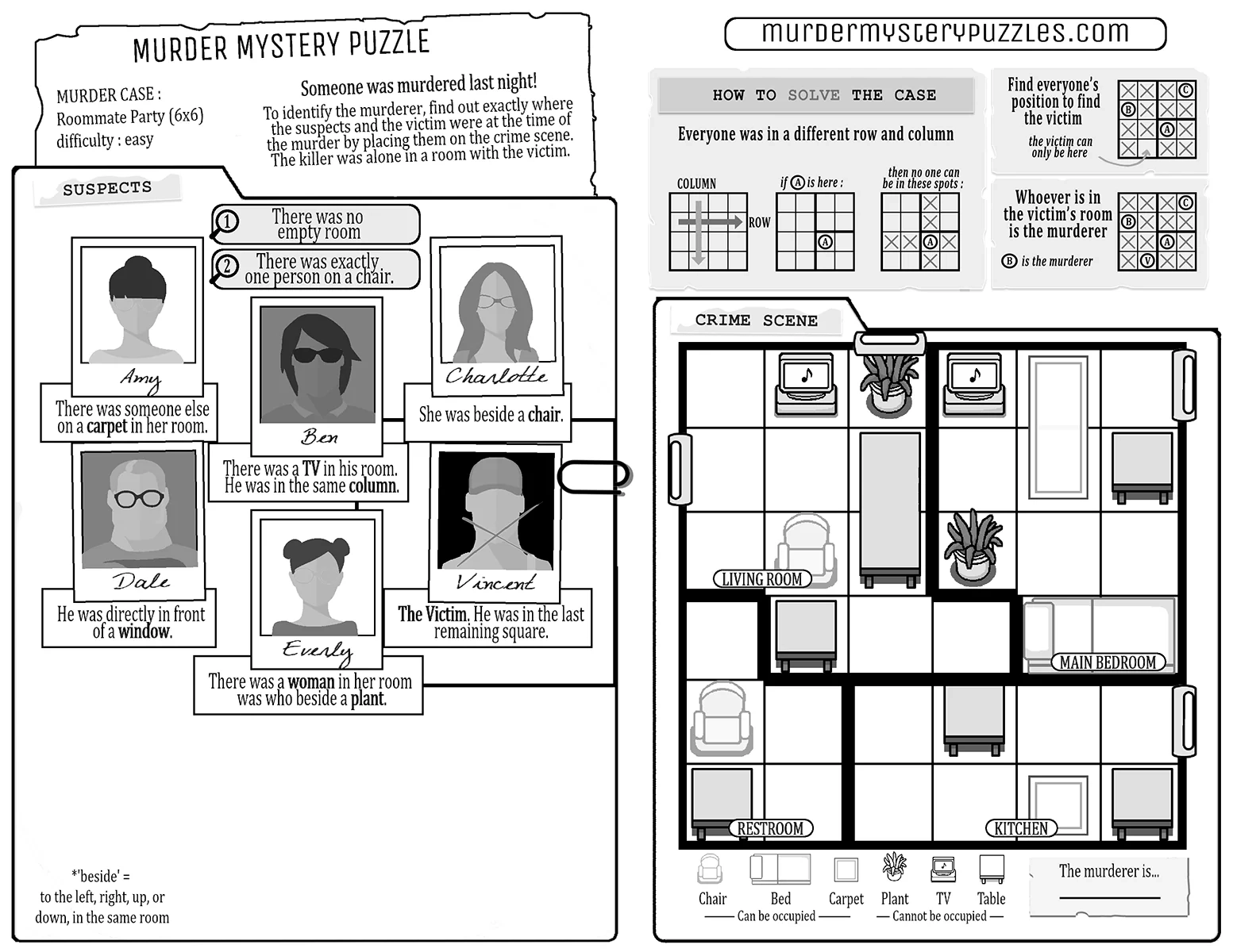 Murder Mystery Puzzles Pnp Roommate Party Easy