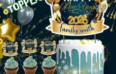 New Year 2026 Cake Topper Gold Balloons