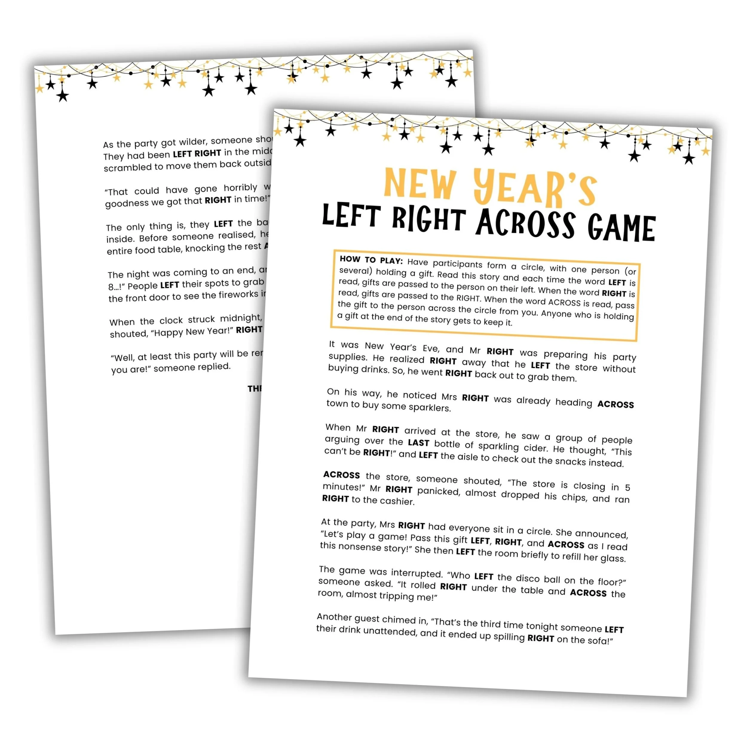 new years left right game printable
