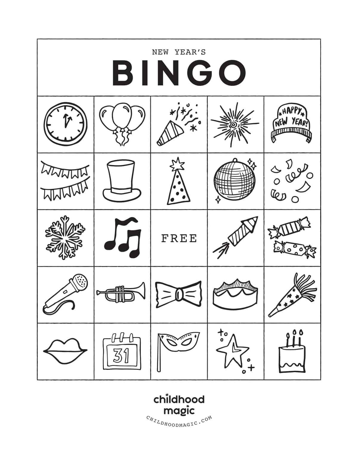 New Years Bingo Printable Game