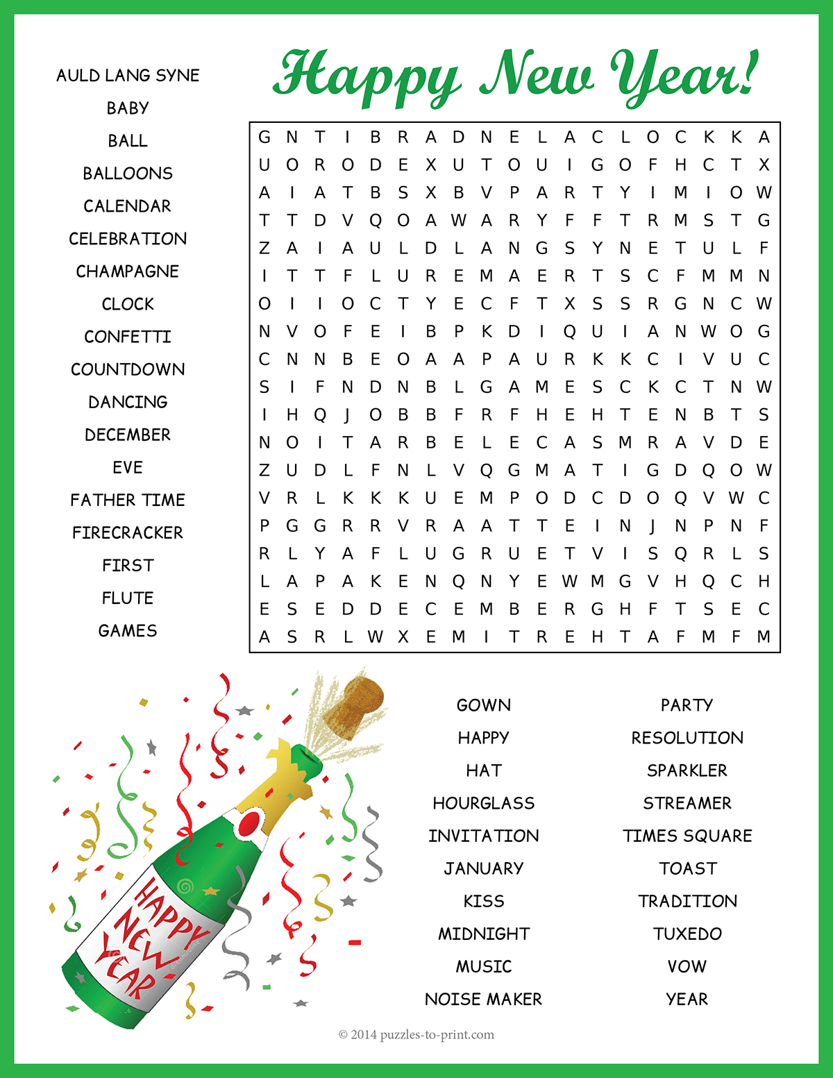 printable new years crossword puzzle