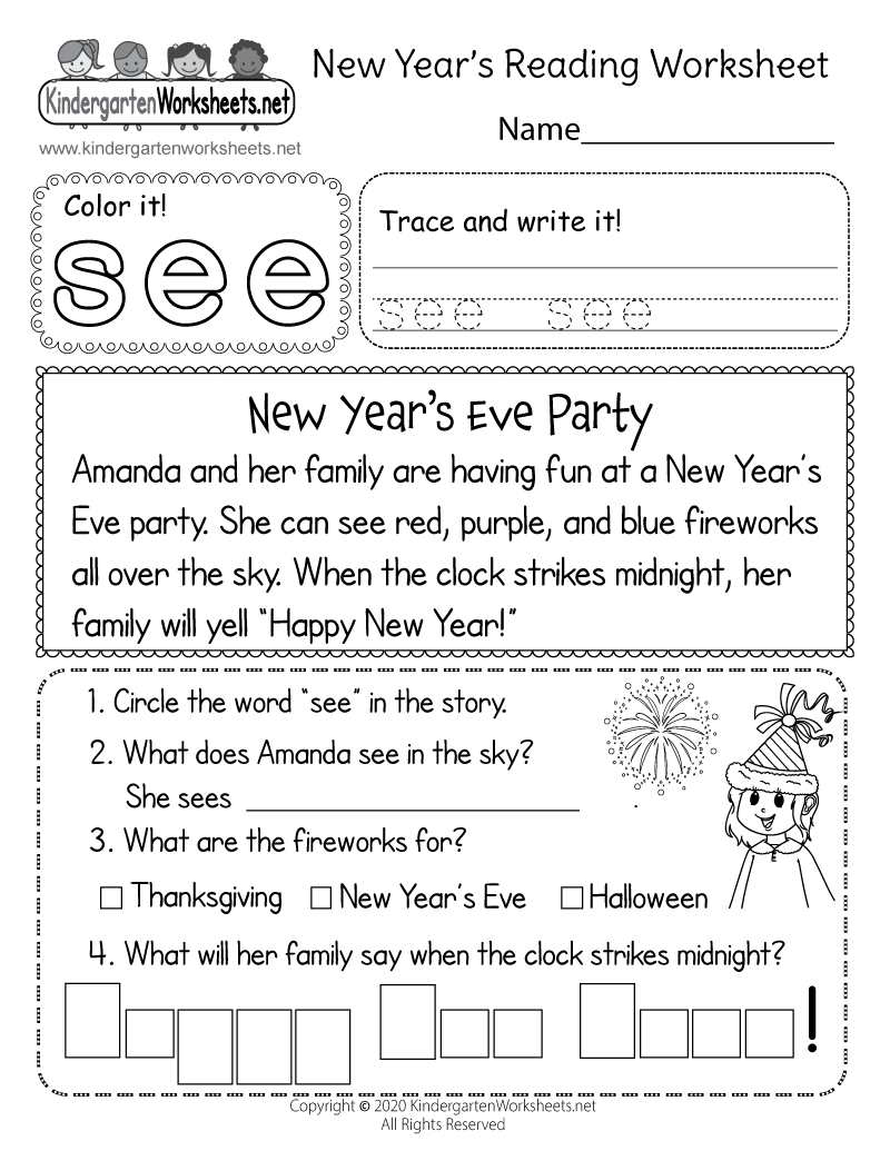 New Years Reading Worksheet Printable New Years Reading Worksheet Printable