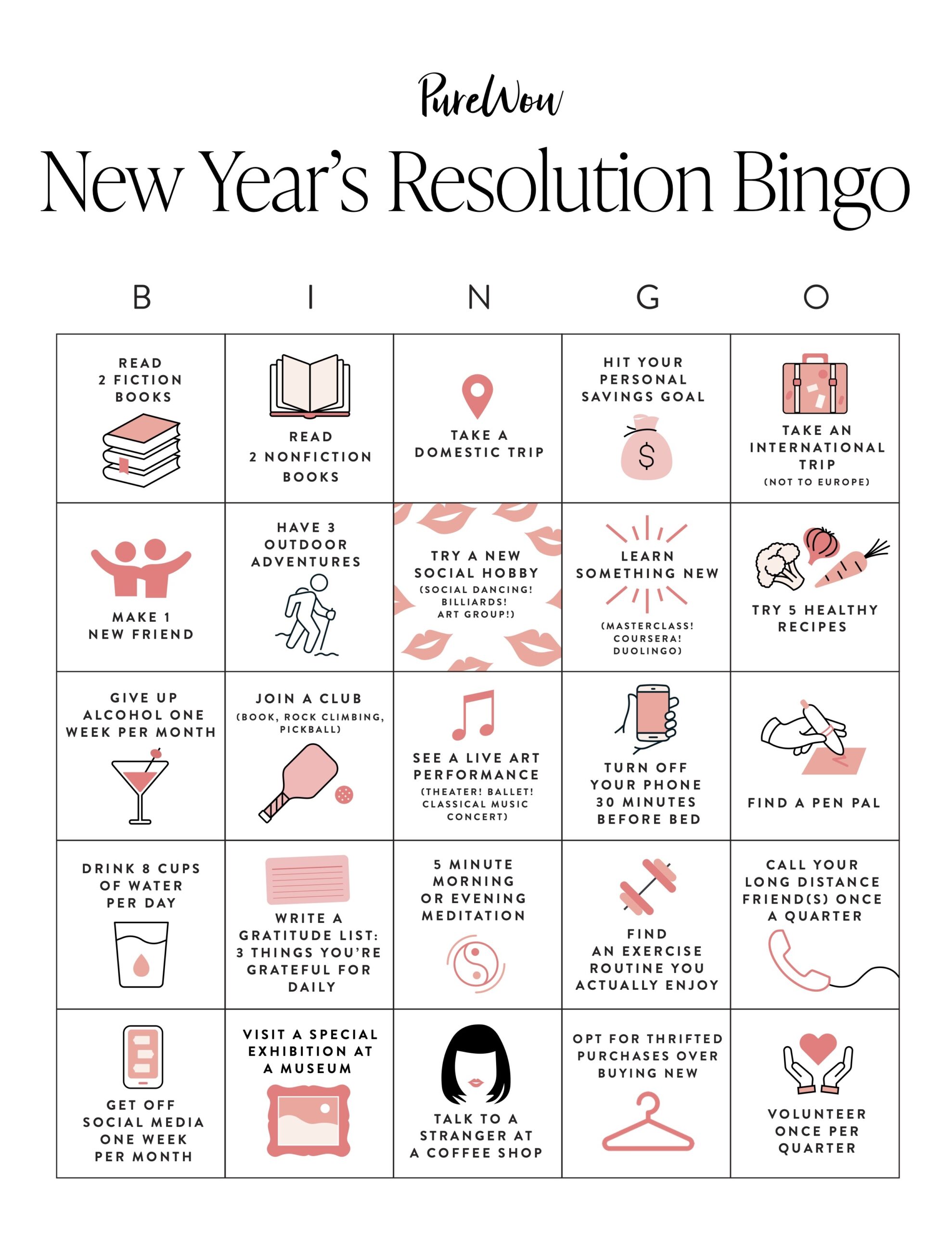 New Years Resolution Bingo Card