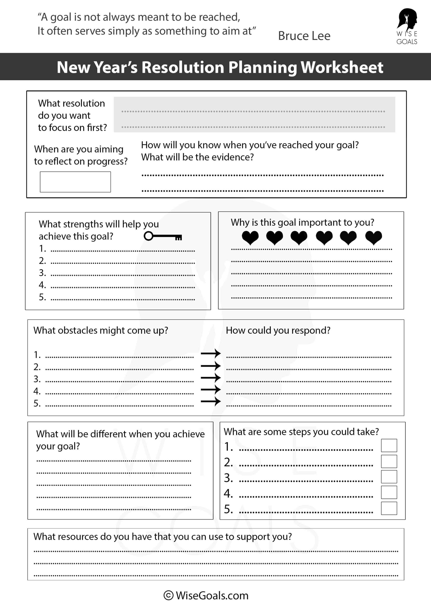 New Years Resolution Worksheets
