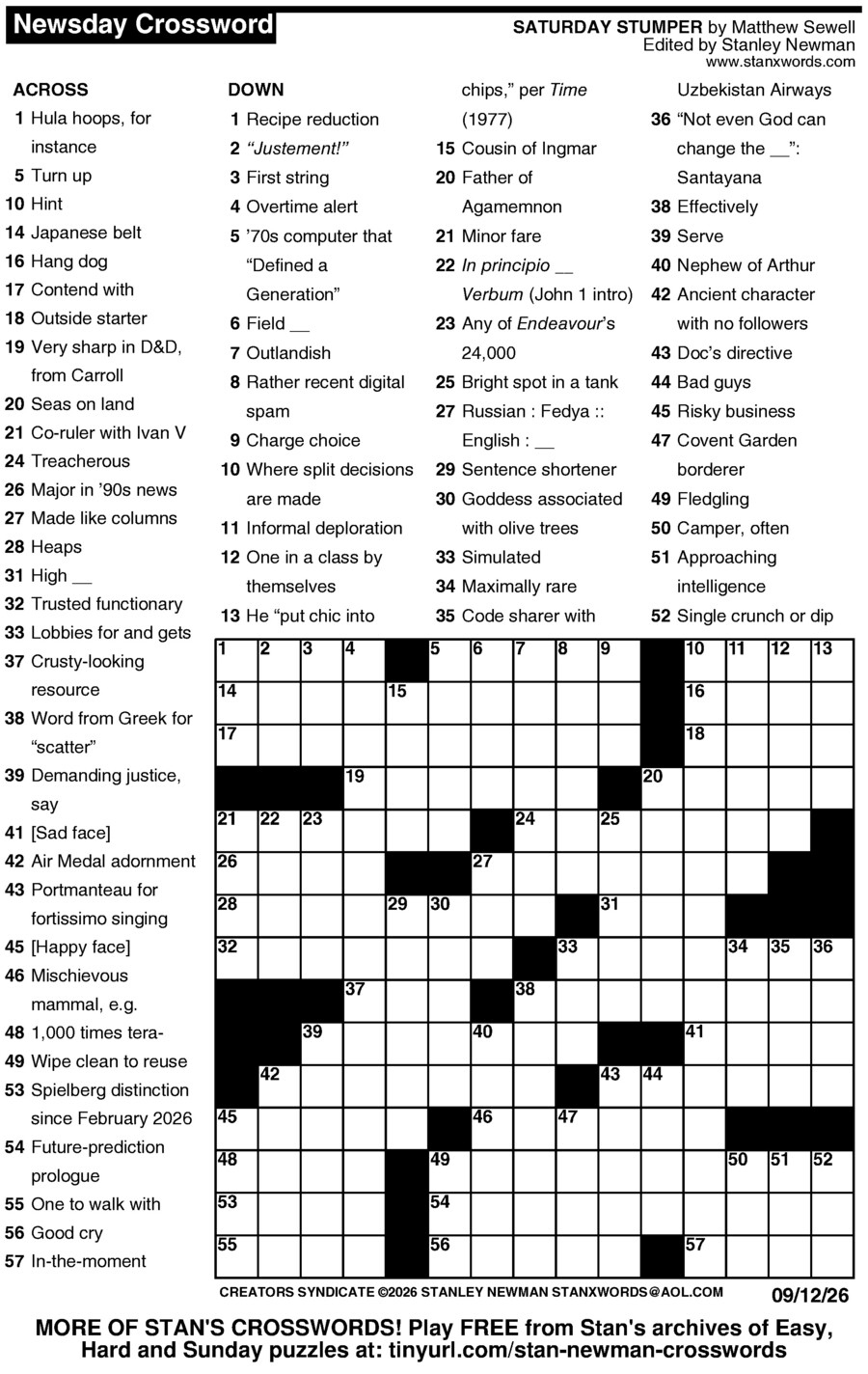Newsday Crossword Stan Newman