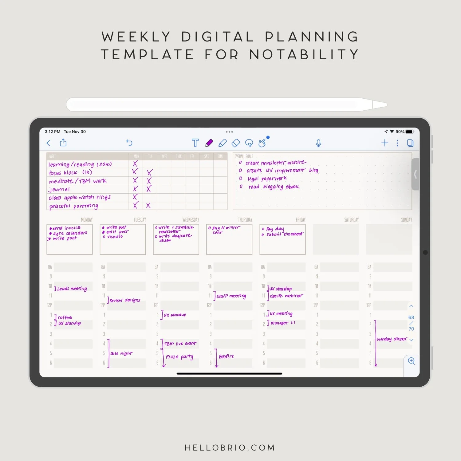 Notability Digital Planning Template On Ipad