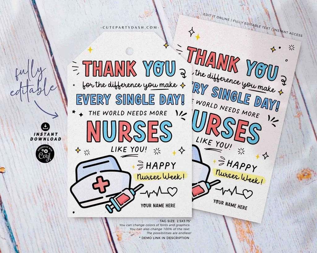 Nurses Week Gift Tags Printable Instant Download Editable National Nurses Appreciation Gifts Happy Nurse Week Gifts Thank You Nurses 1