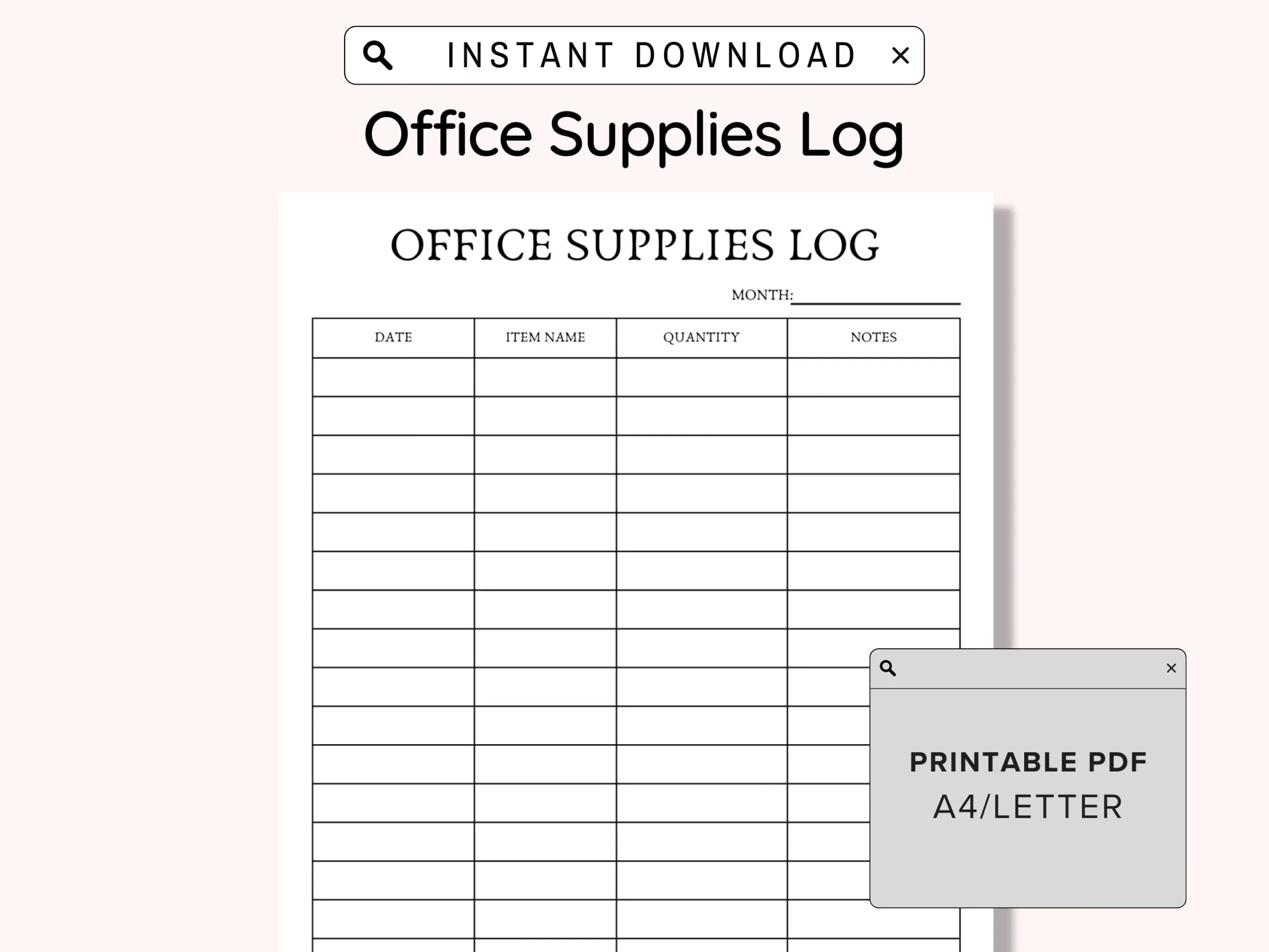 Office Supplies Log Checklist Printable