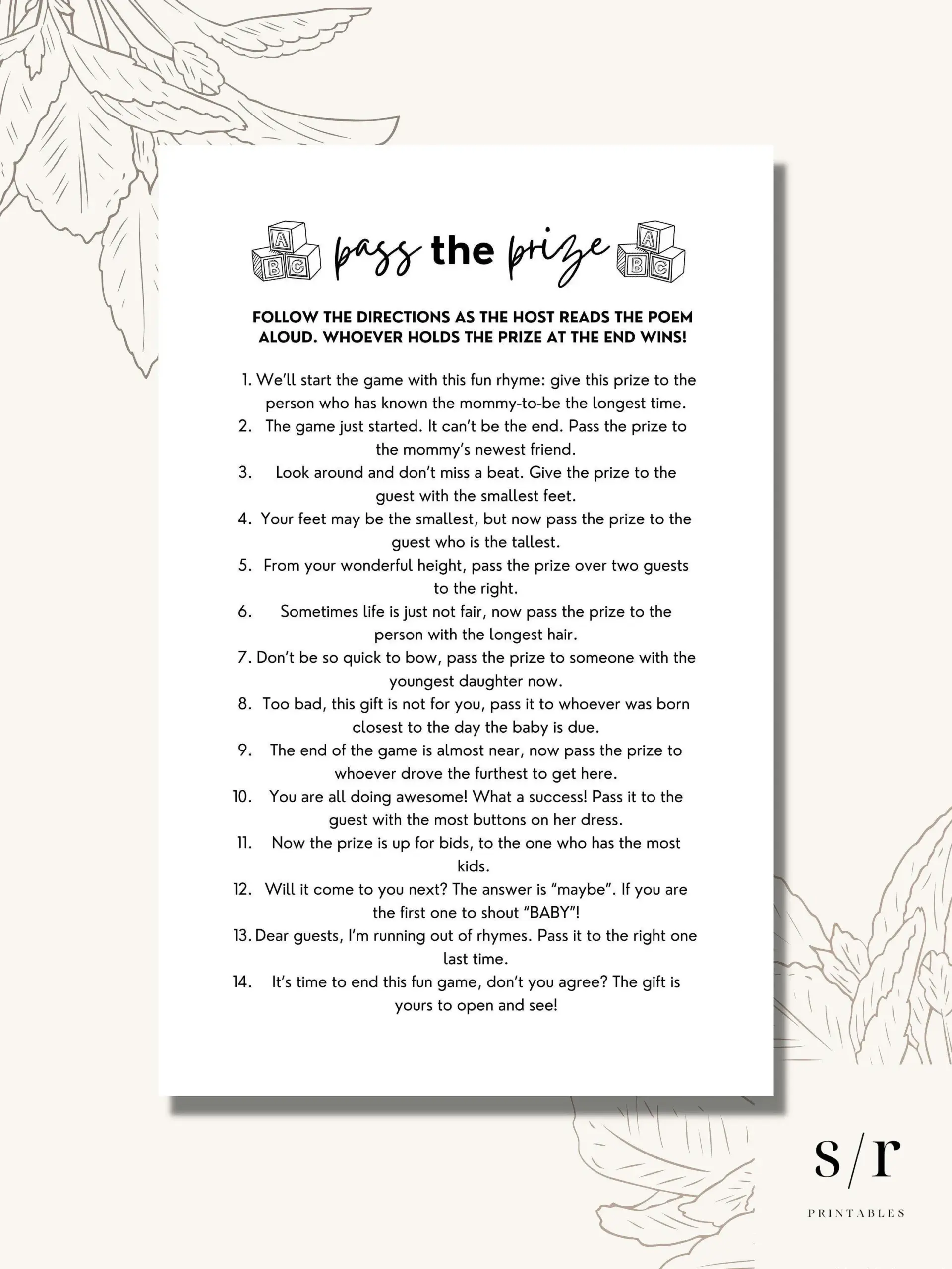 Pass The Prize Poem Game Printable Baby