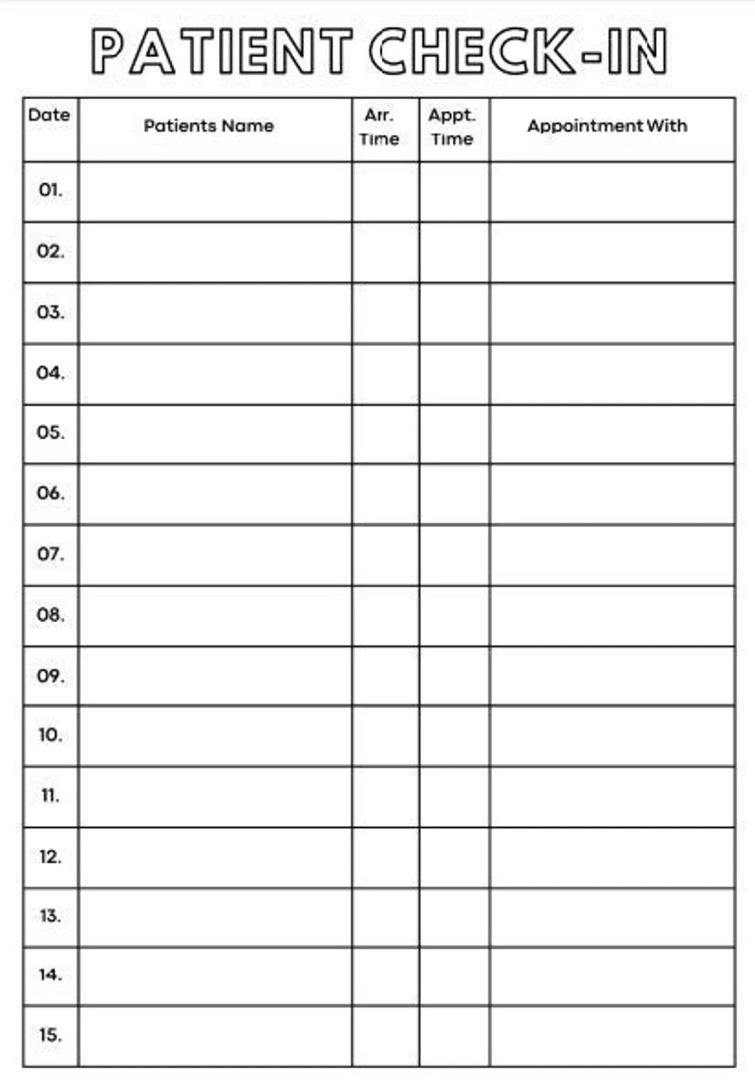 Patient Check In Sheet Printable Sign In Patient Check In Sheet Printable Sign In