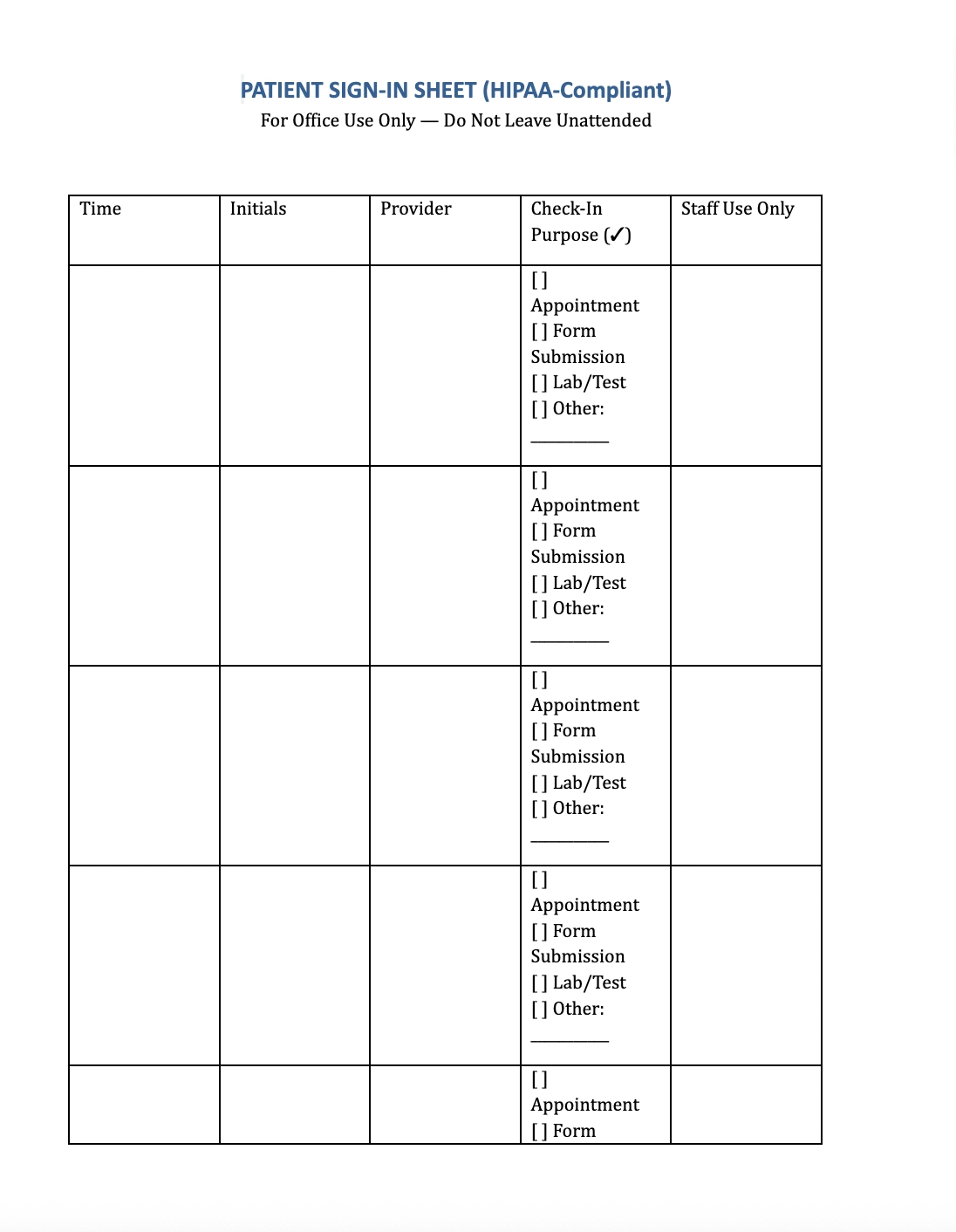 Patient Sign In Sheet Printable Patient Sign In Sheet Printable