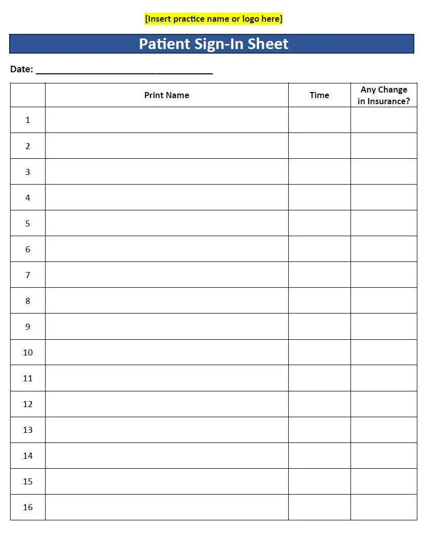 Patient Sign In Sheet Template Word Patient Sign In Sheet Template Word