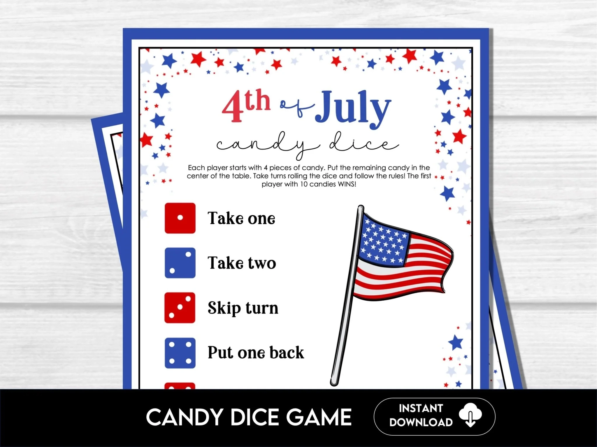 Patriotic 4th Of July Candy Dice Party Game For All Ages