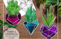 Pattern Geometric Succulents Stained Glass Pattern Pdf Digital Download Cactus Cacti Succulent Gemstone Crystal Plant