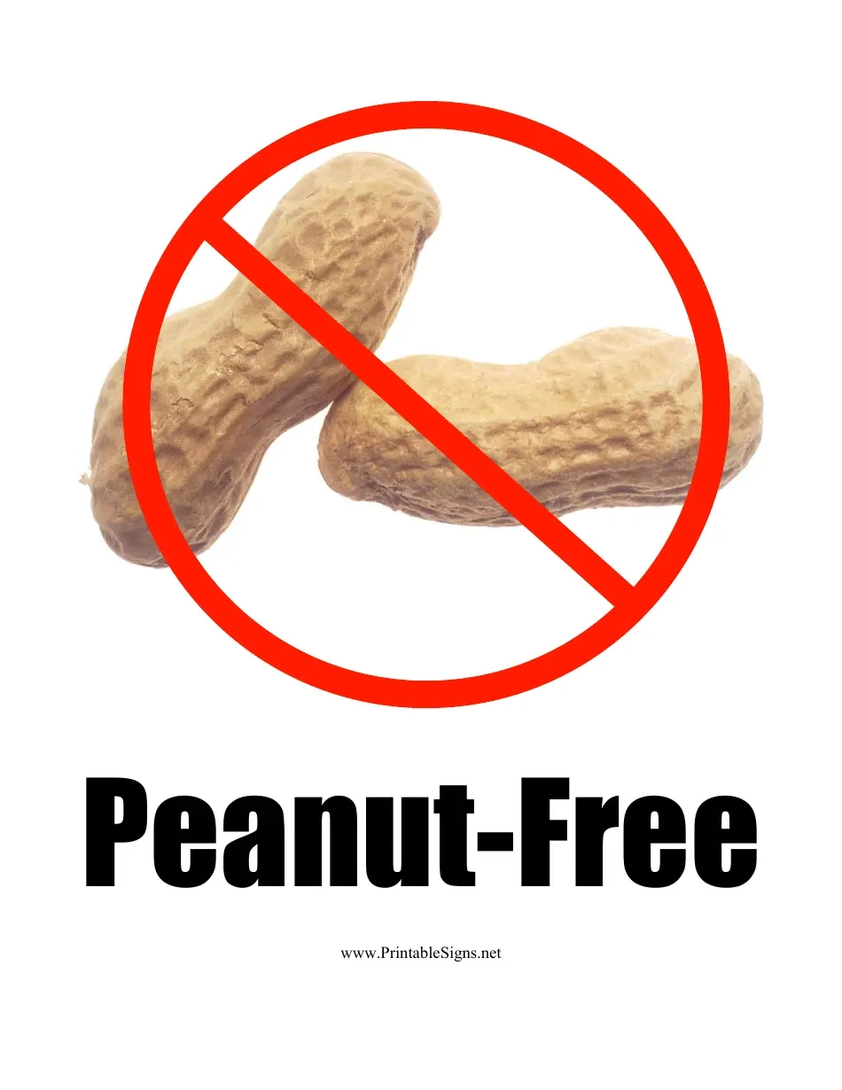 Peanut Free Sign Template Peanut Free Sign Template