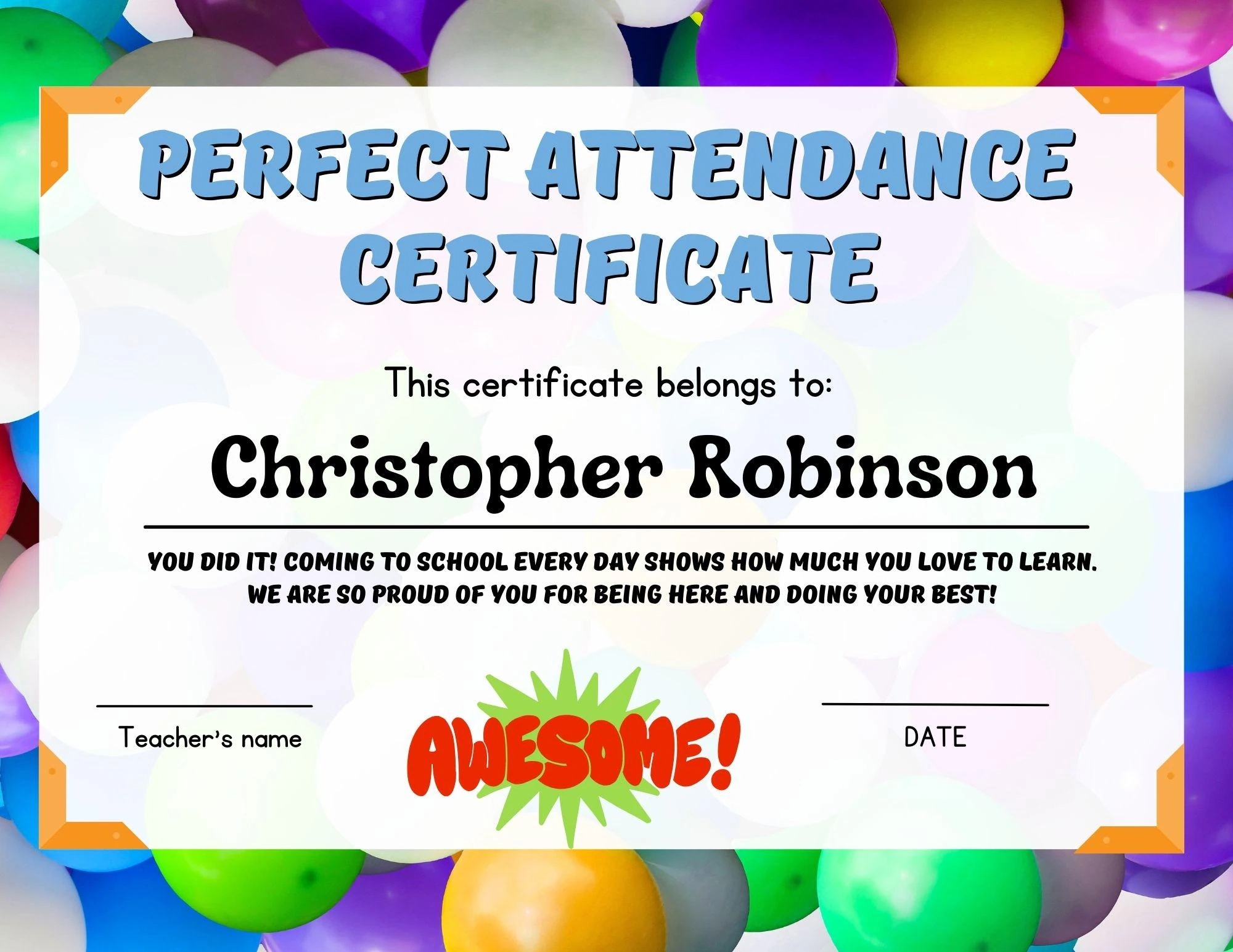 Perfect Attendance Award Certificate For Perfect Attendance Award Certificate For