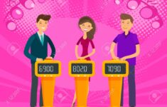 Photo 97278973 Tv Quiz Show People Players Answer Questions Cartoon Vector Illustration