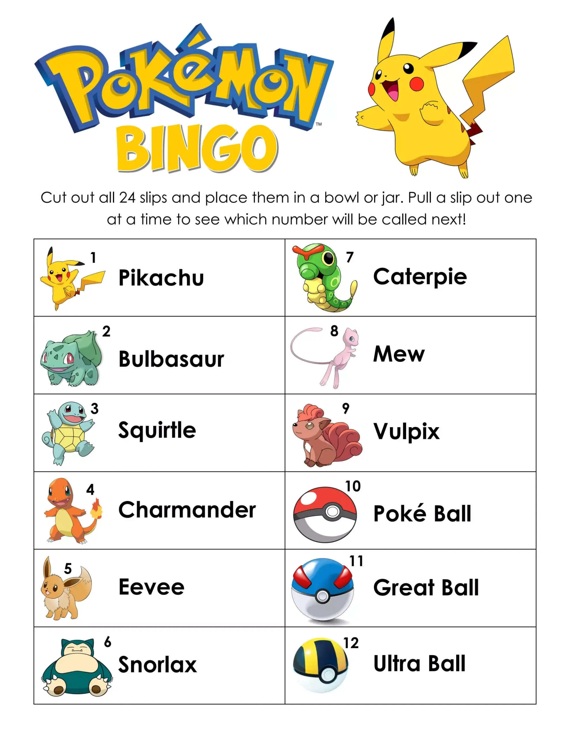 Pokemon Bingo Cards