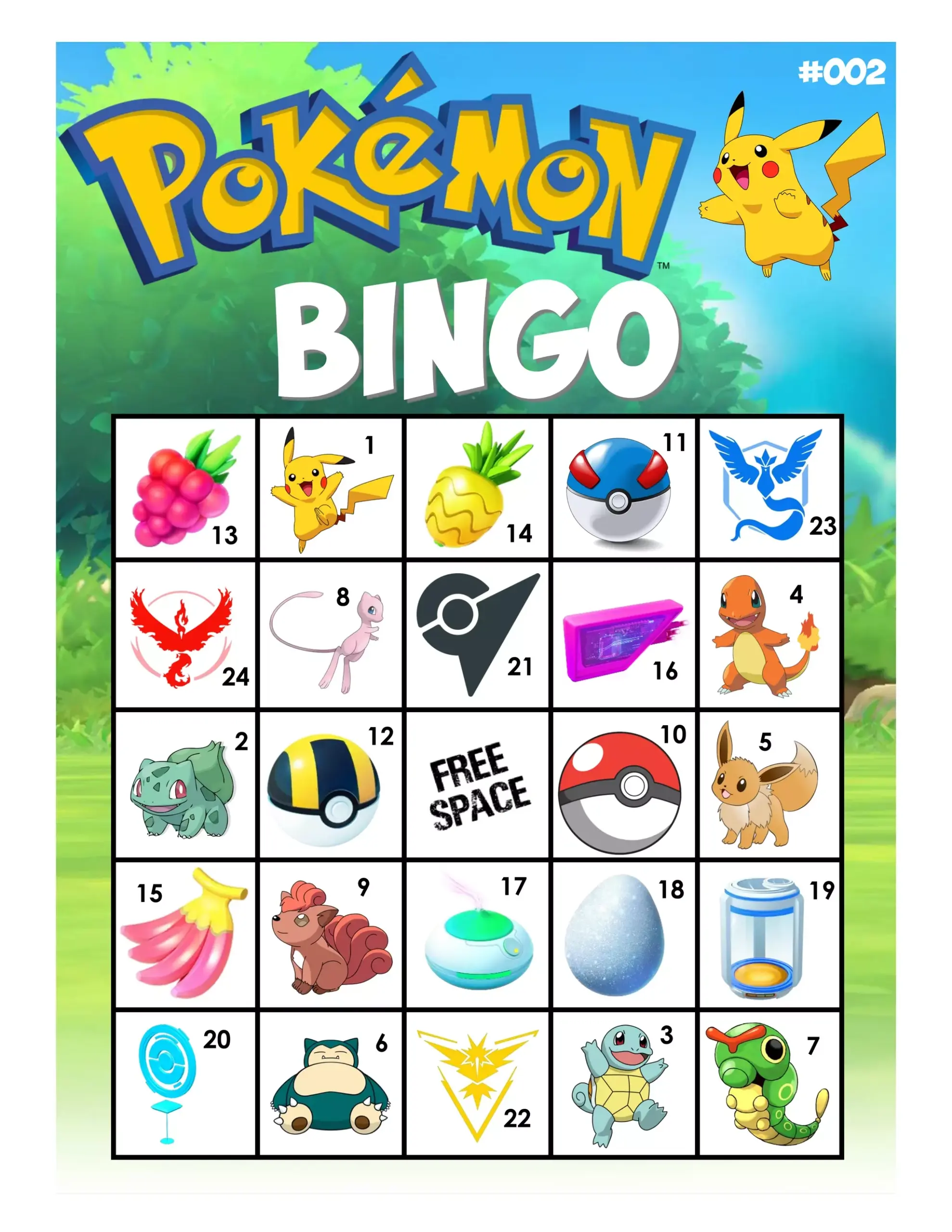 Pokemon Bingo Cards