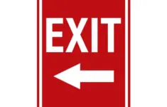 Portrait Round Exit Left Arrow Sign