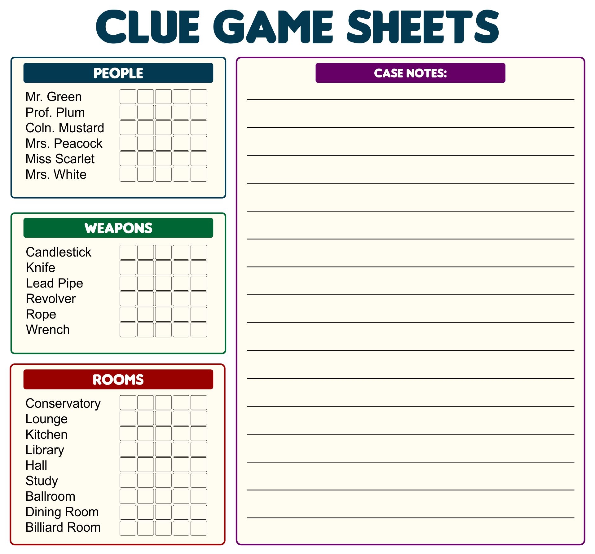 free printable cluedo sheets free printable cluedo sheets