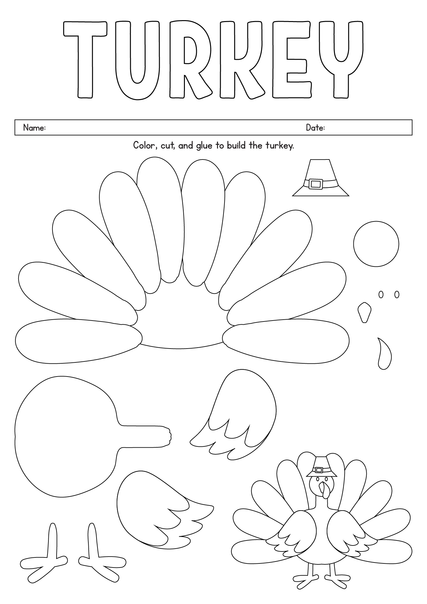 Post Color Cut And Paste Thanksgiving Worksheets 173241