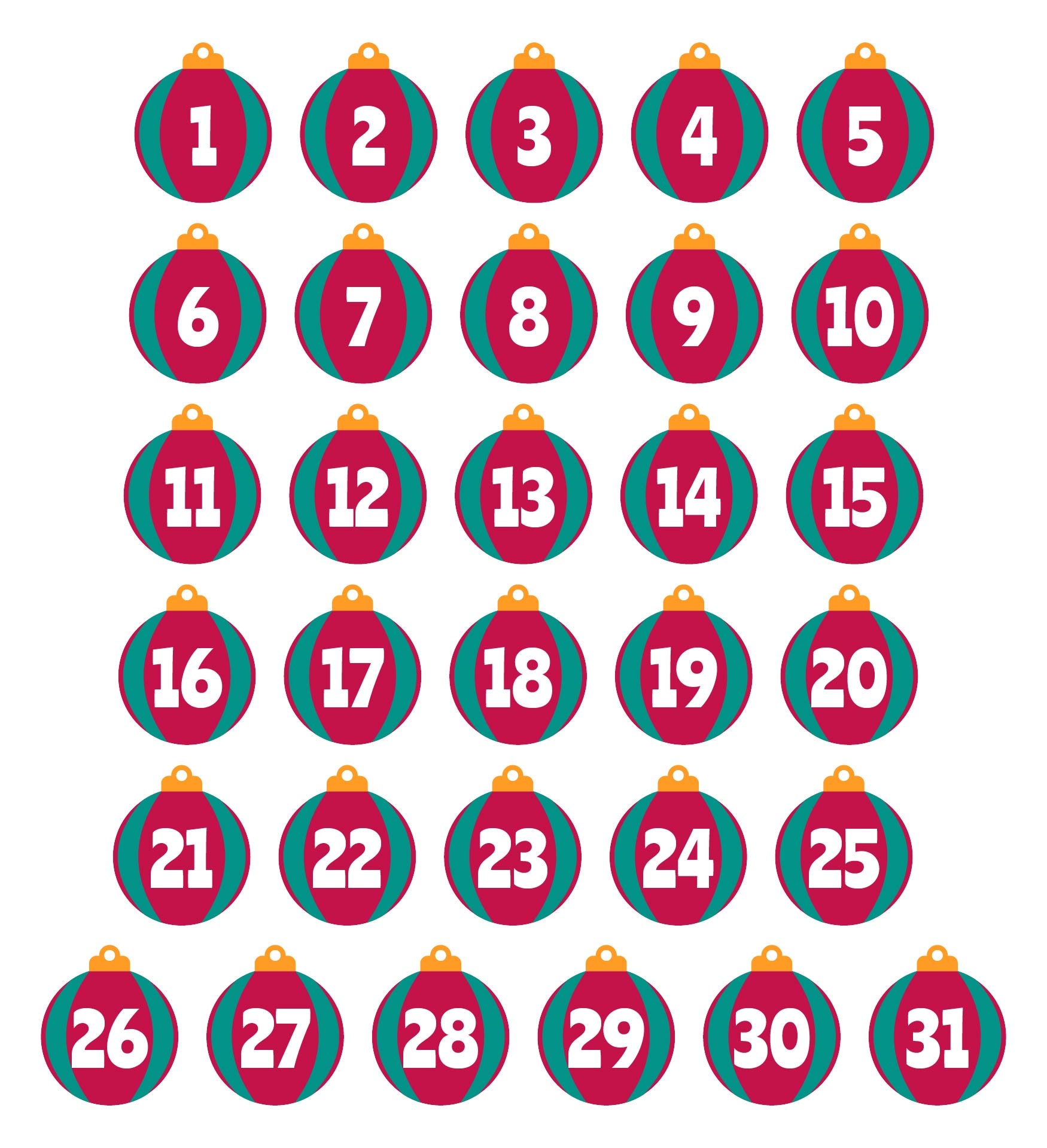 Post Free Printable Christmas Numbers 1 To 31 79848