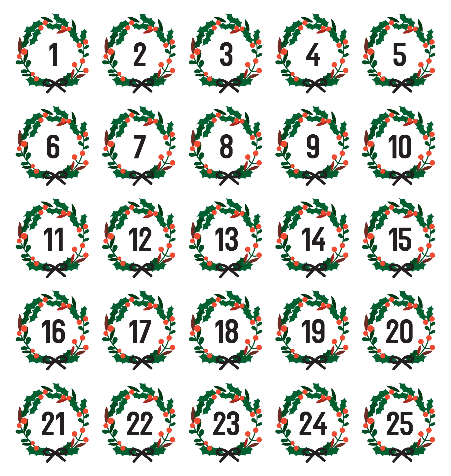 Post Free Printable Christmas Numbers 1 To 31 79848