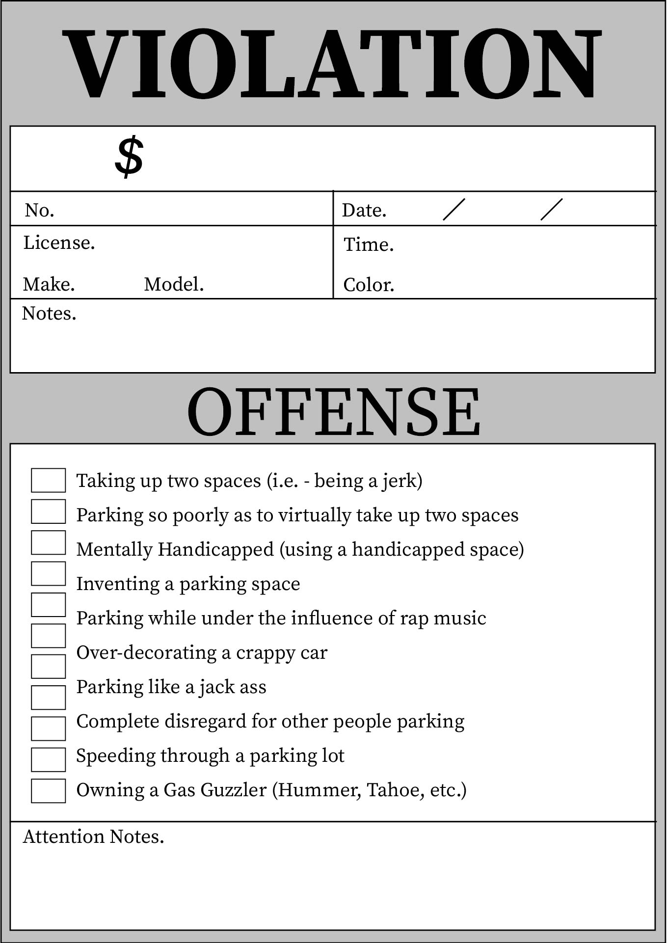 free printable parking ticket template