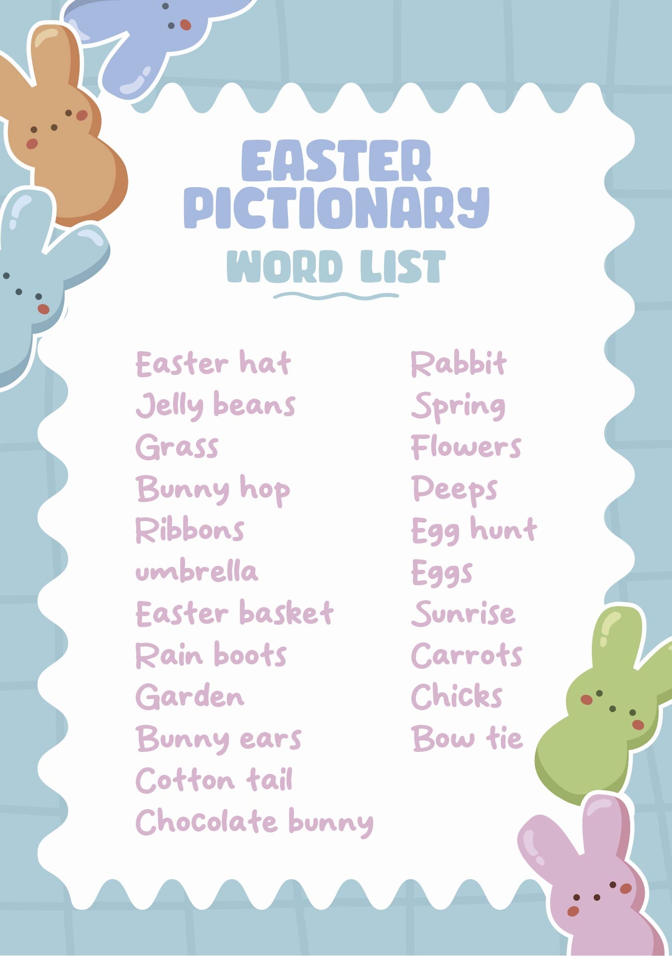 free printable pictionary word list