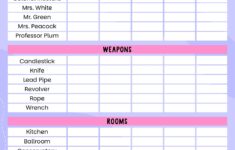 Post Printable Board Game Clue Sheets 364817