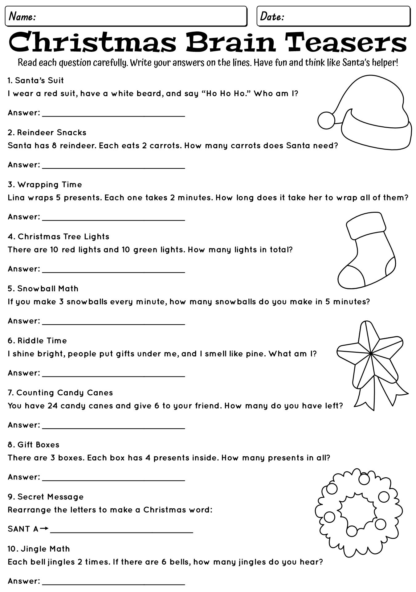 Post Printable Christmas Brain Teasers Worksheets 695729