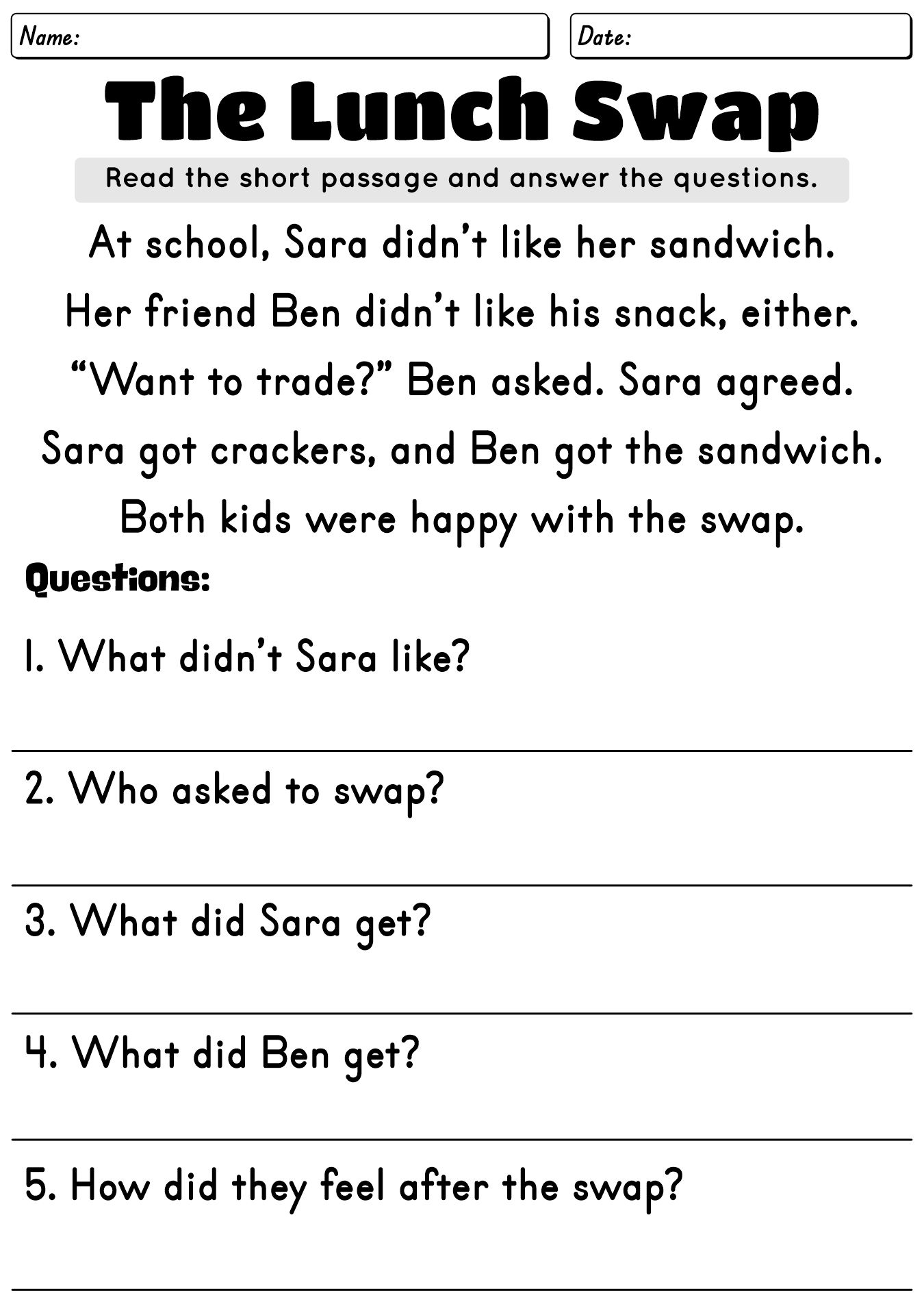 Post Reading Worksheets Short Story 695744