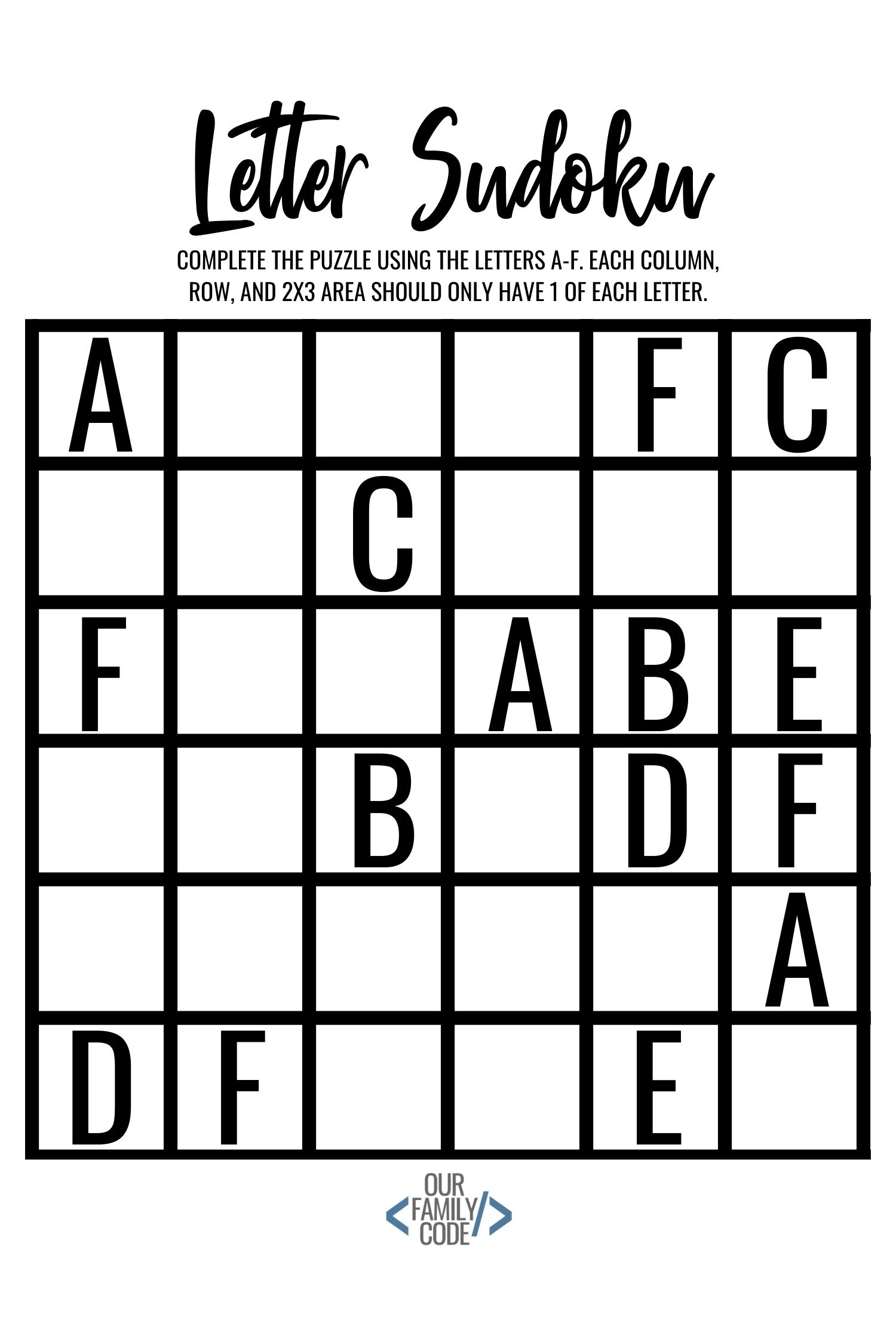 Practice Logical Reasoning A Letter Sudoku Unplugged Activity For Kids Practice Logical Reasoning A Letter Sudoku Unplugged Activity For Kids