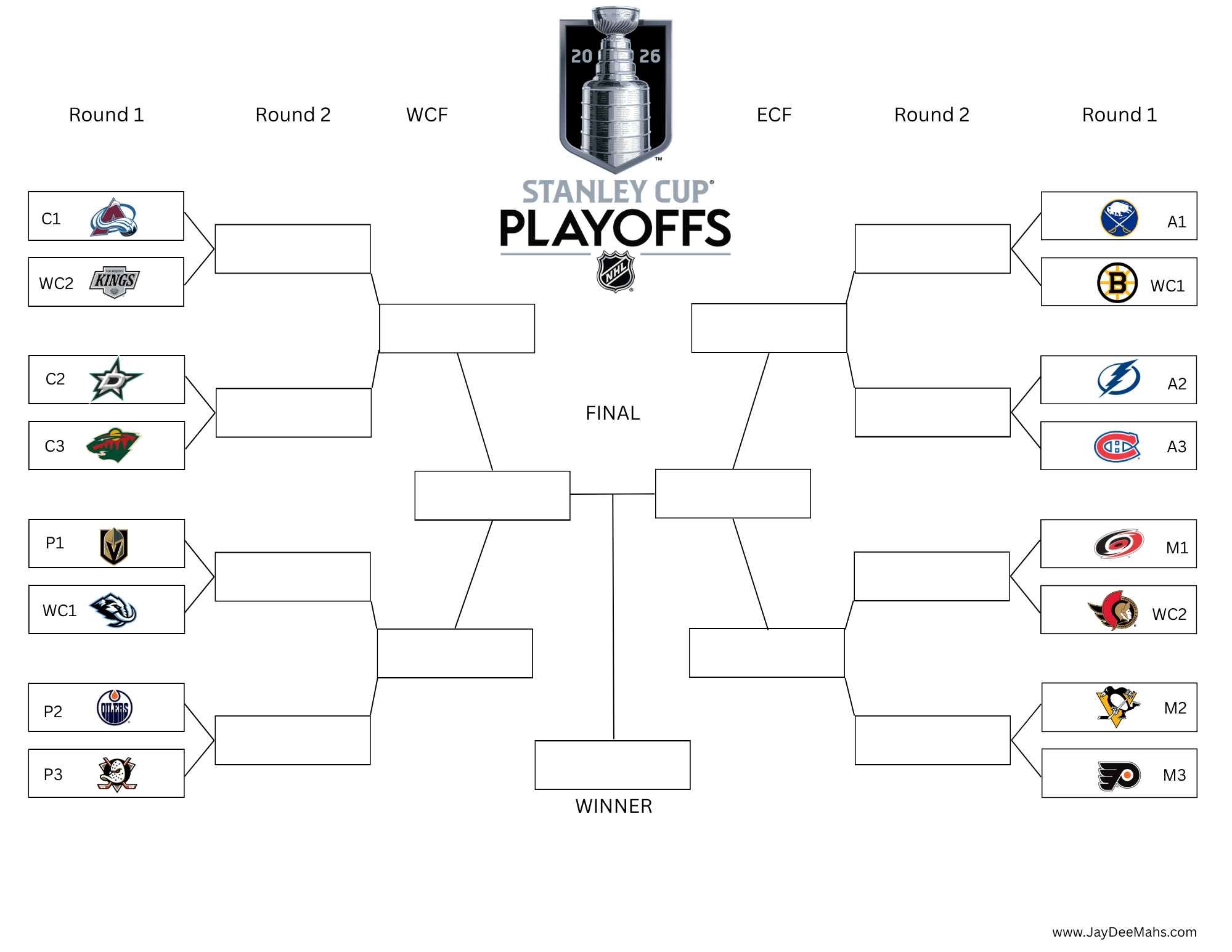 Printable 2026 Nhl Stanley Cup Playoffs Bracket Form