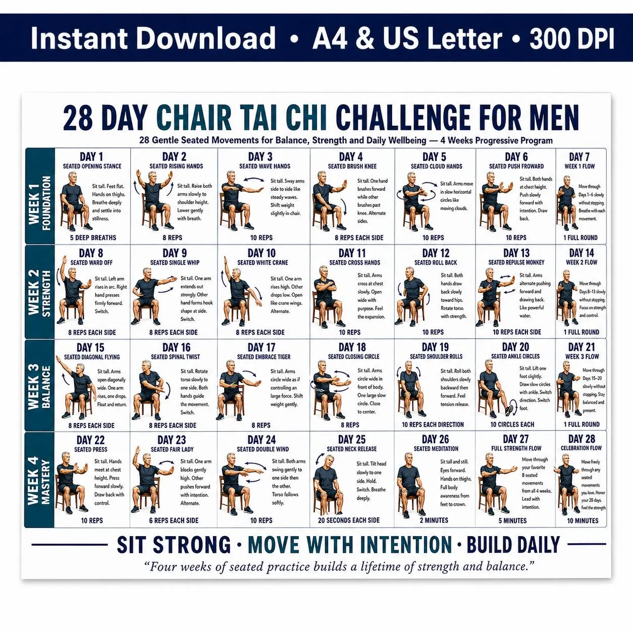 28 day chair yoga challenge for seniors free printable