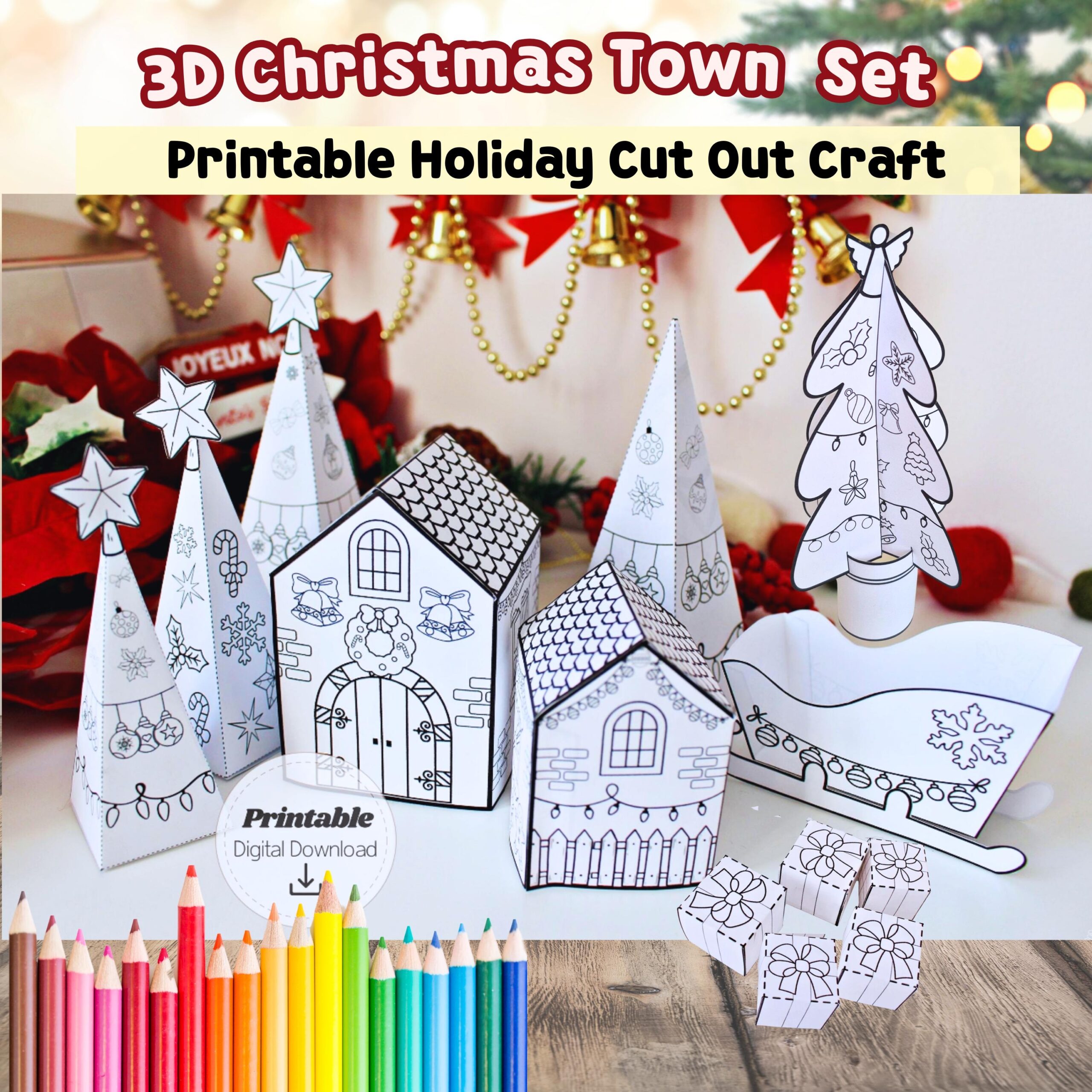 Printable 3d Christmas Town Craft Set Printable 3d Christmas Town Craft Set