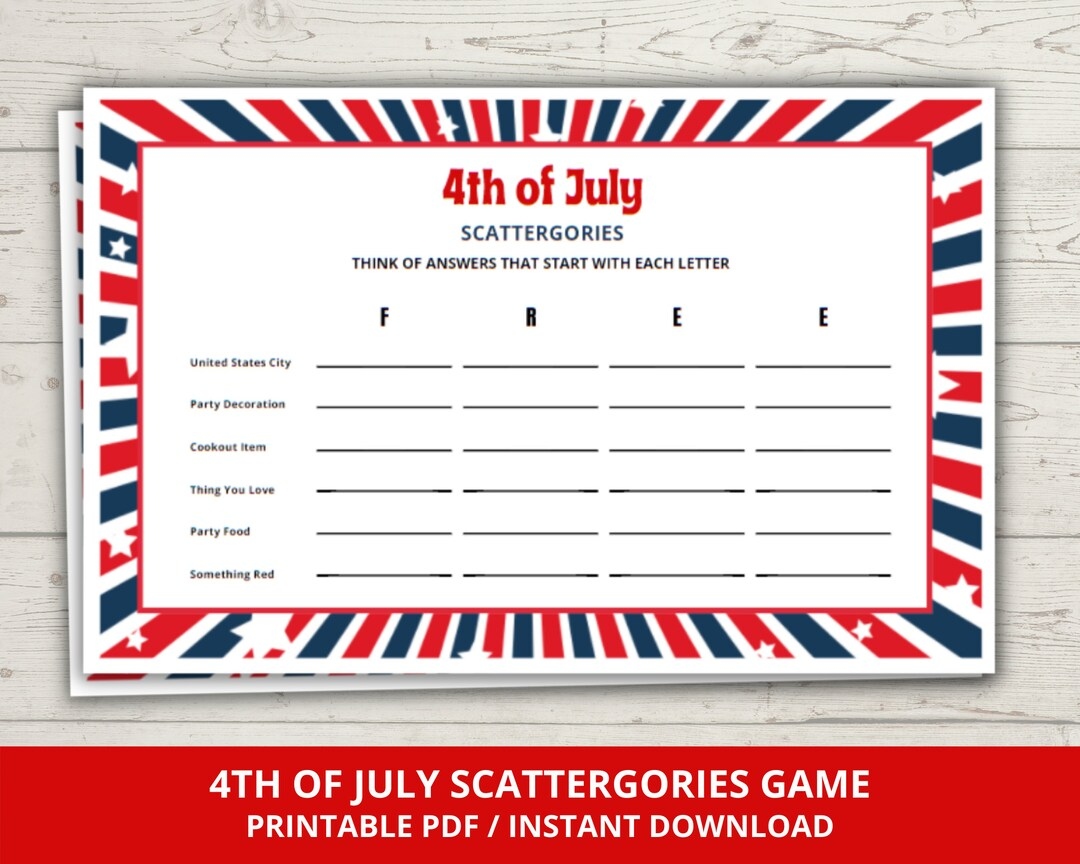 Printable 4th Of July Scattergories Game Printable 4th Of July Scattergories Game