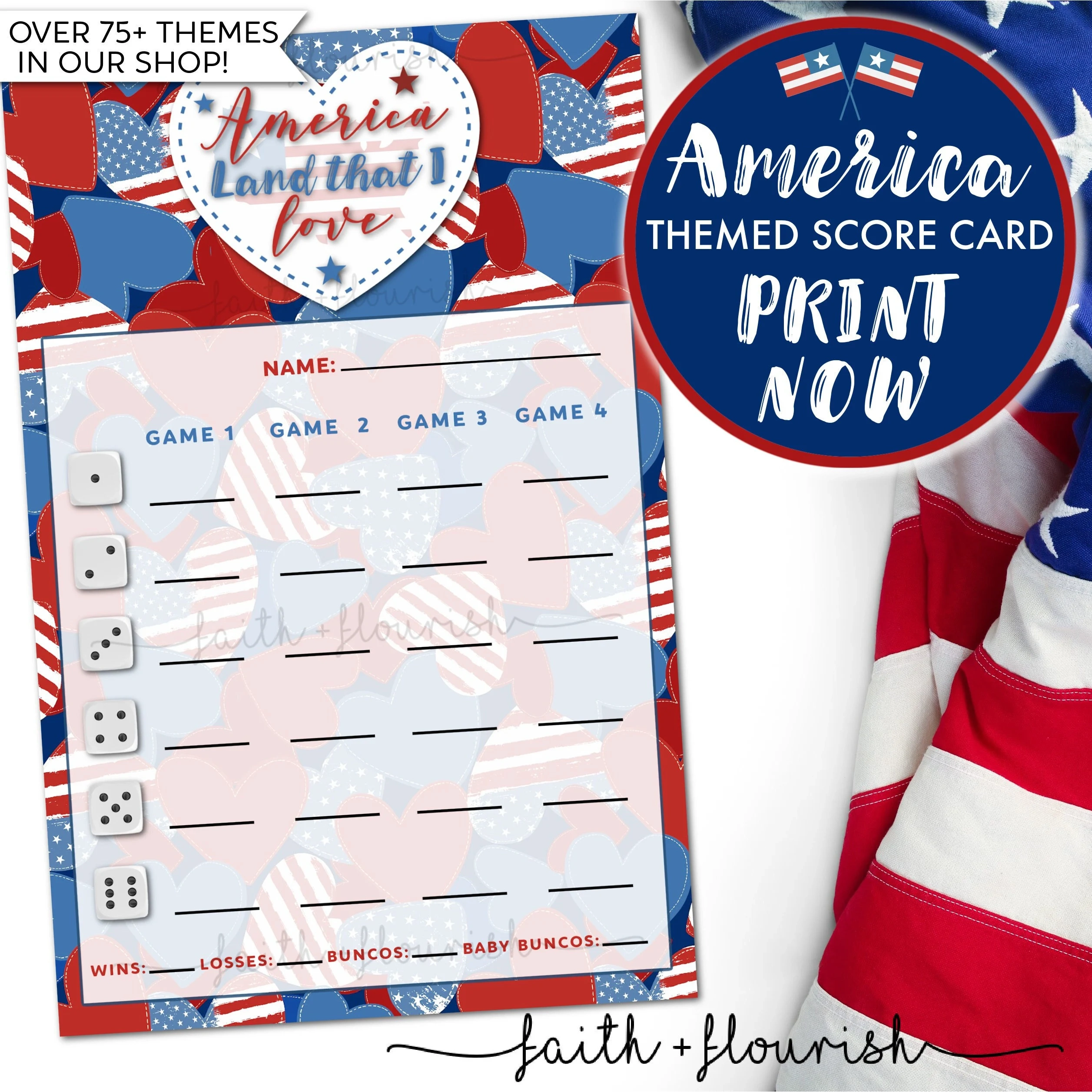 Printable America Themed Bunco Score
