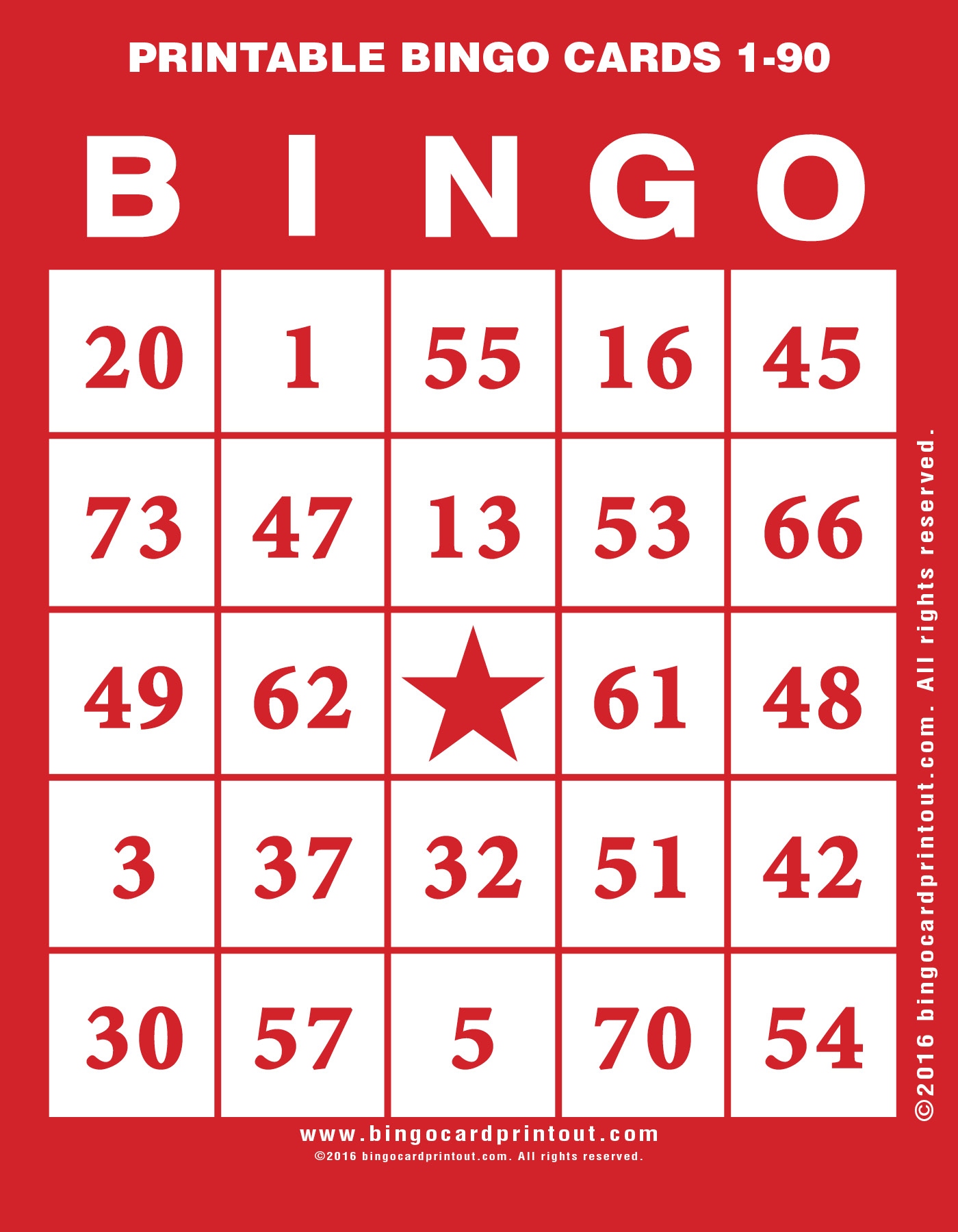 Printable Bingo Cards 1 90