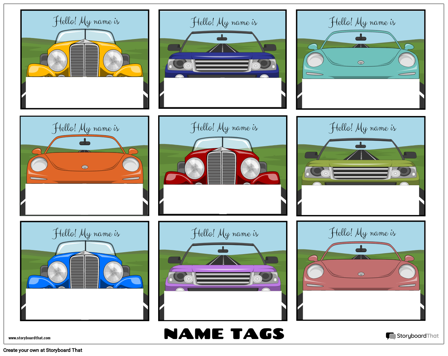 Printable Cars Name Tag Template Printable Cars Name Tag Template