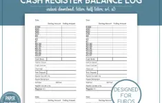 Printable Cash Register Balance Log Cash