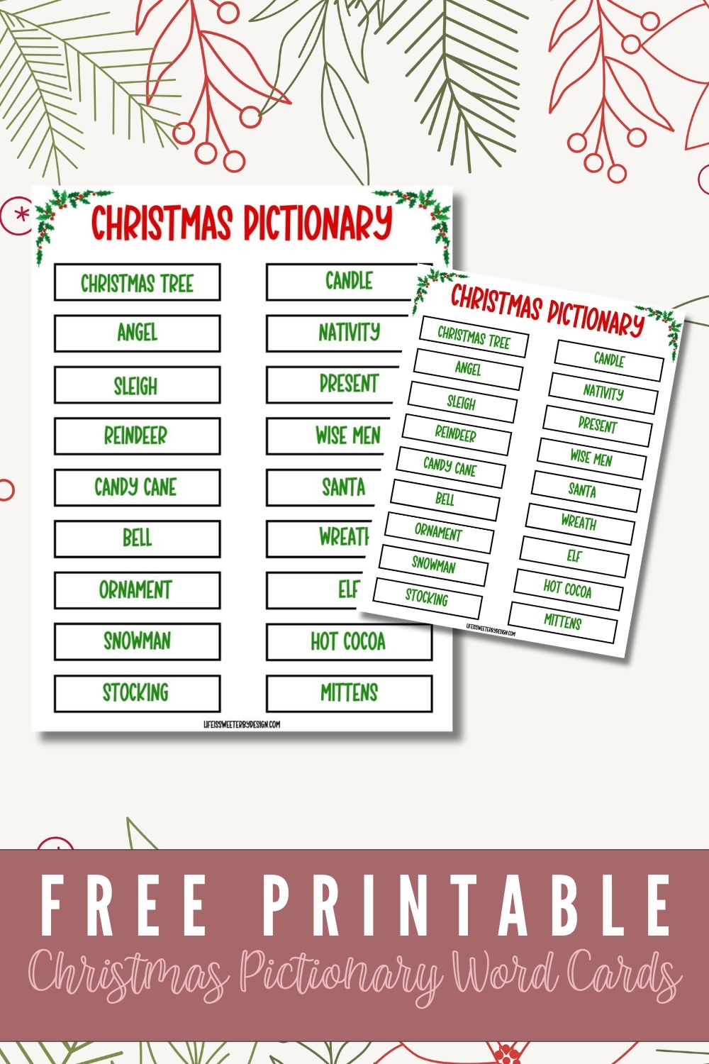 Printable Christmas Pictionary Word Cards