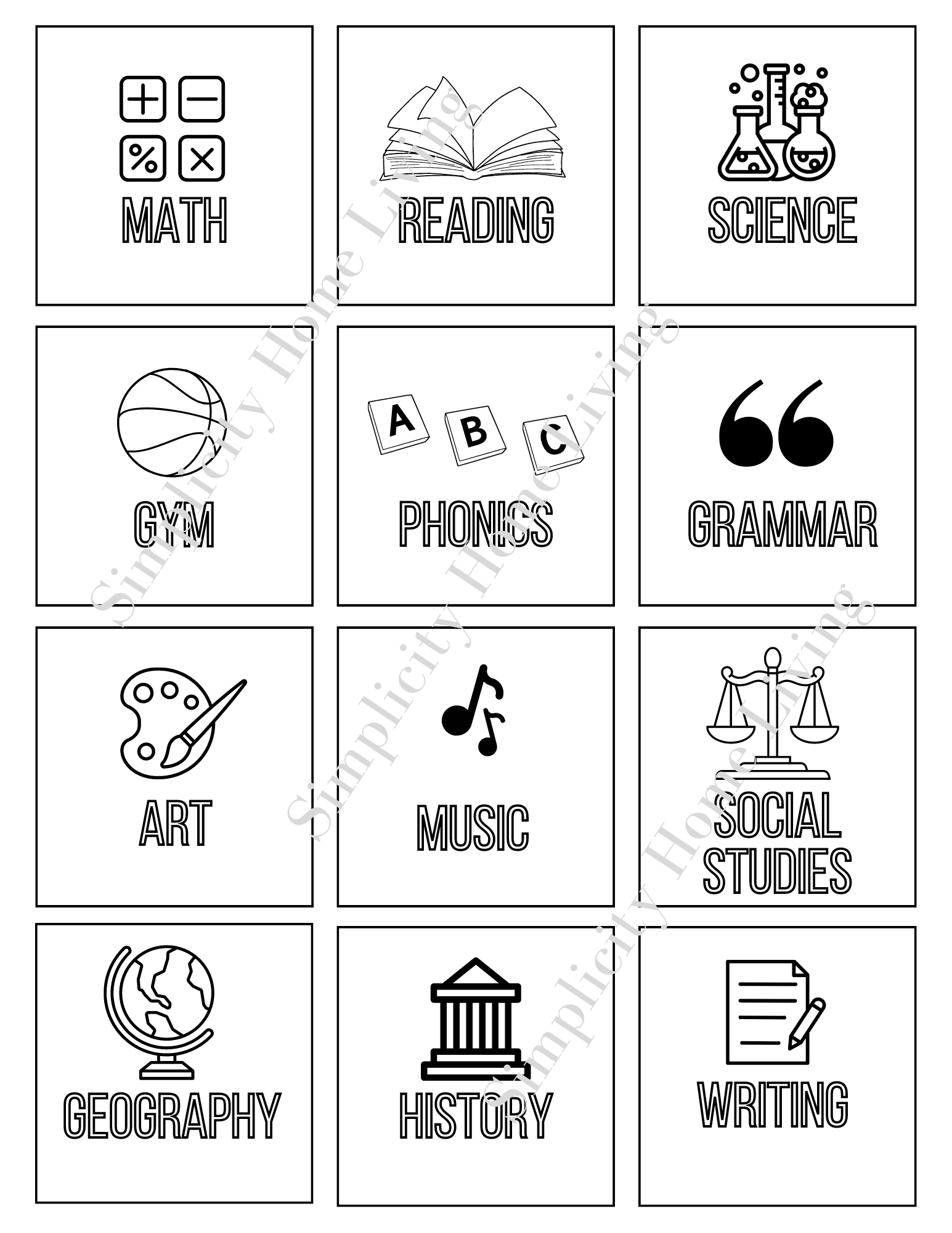 classroom subject labels free printable