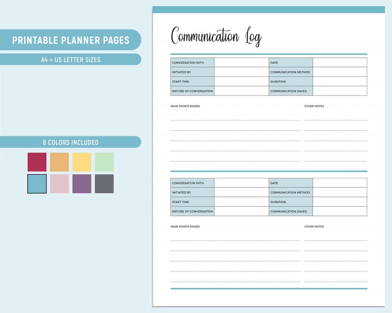 free printable communication log template